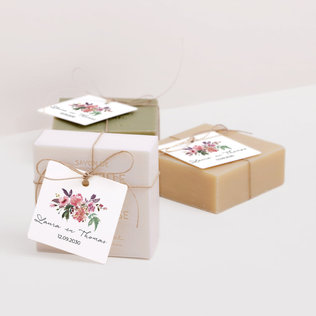 Cadeaulabel Huwelijk Vierkant Minibloemen foto N° 2