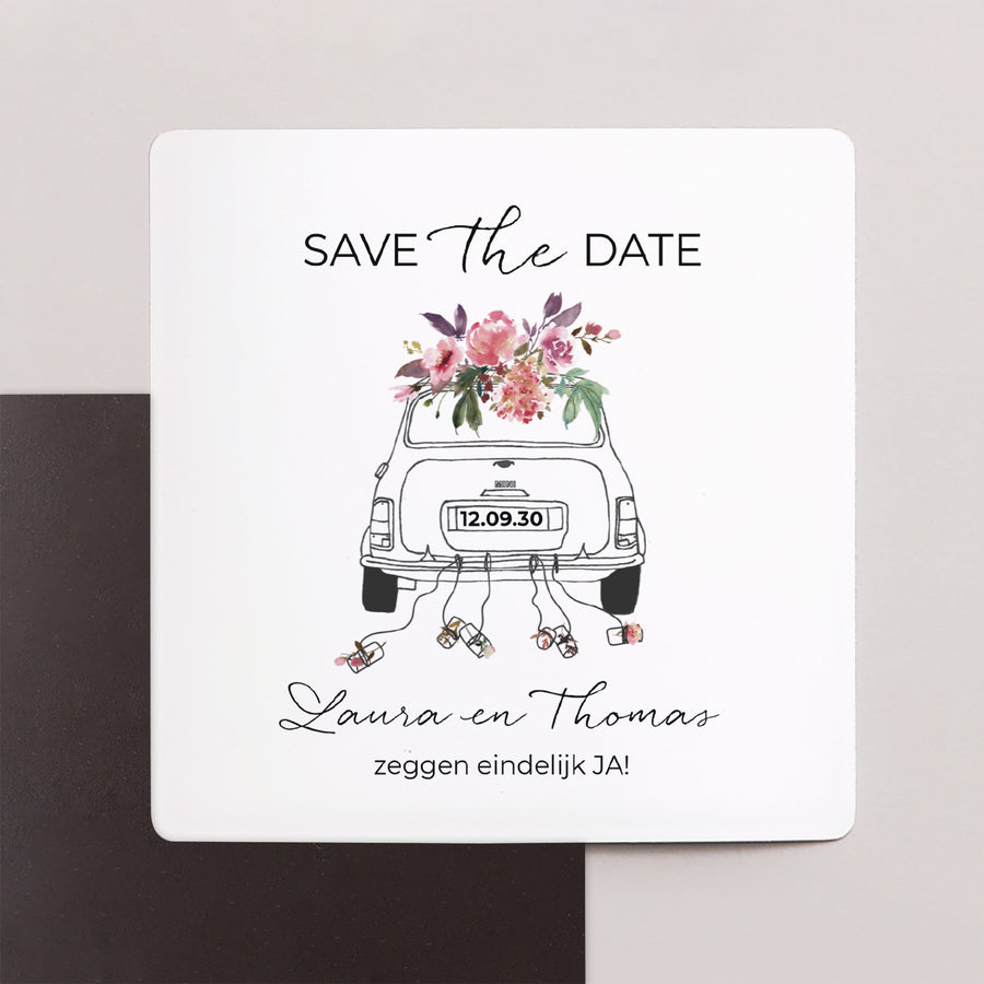 Save the date kaart Huwelijk Set van 9, magnetisch. Minibloemen foto