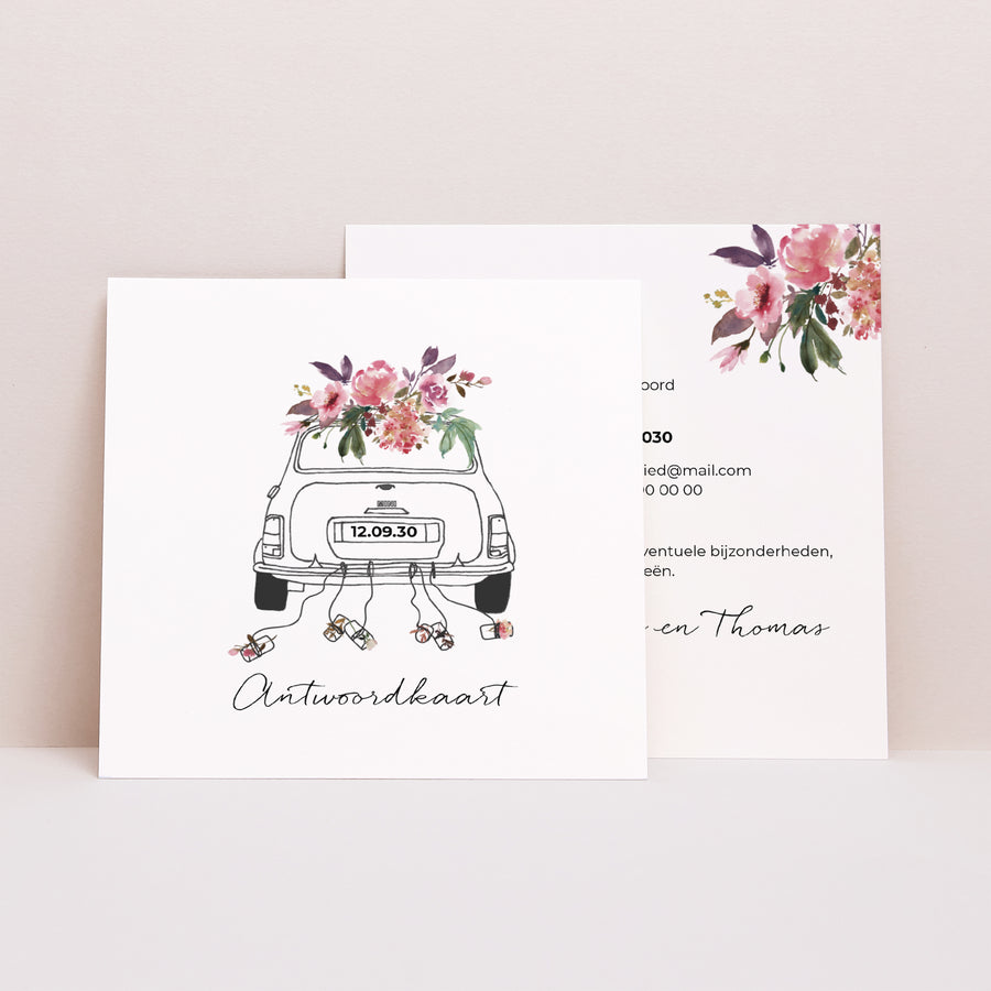 RSVP kaart Huwelijk Vierkant Minibloemen foto
