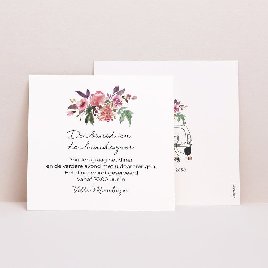 Uitnodigingen Huwelijk Vierkant Minibloemen foto