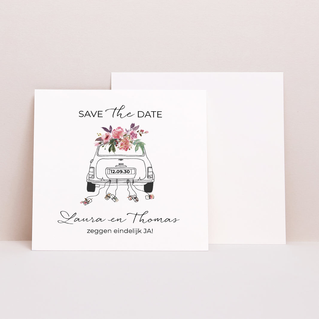 Save the date kaart Huwelijk Vierkant Minibloemen foto N° 1