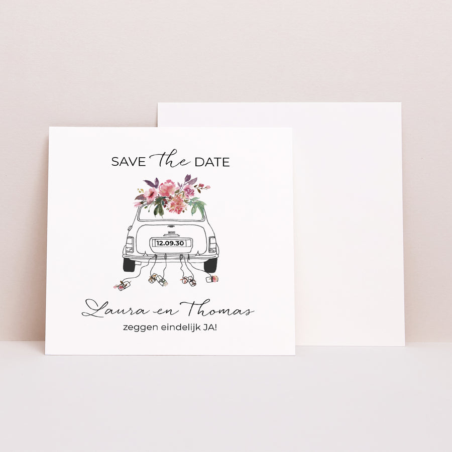Save the date kaart Huwelijk Vierkant Minibloemen foto