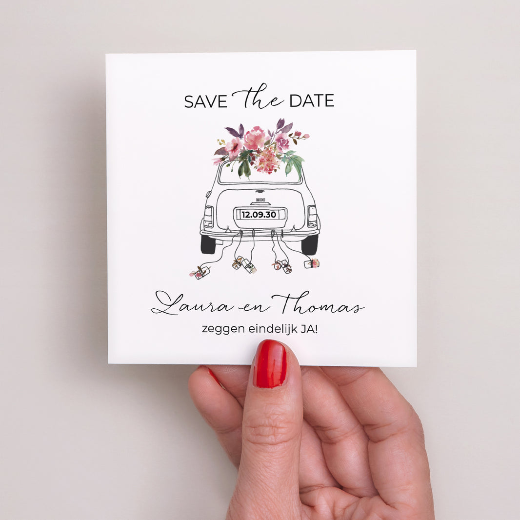 Save the date kaart Huwelijk Vierkant Minibloemen foto N° 2