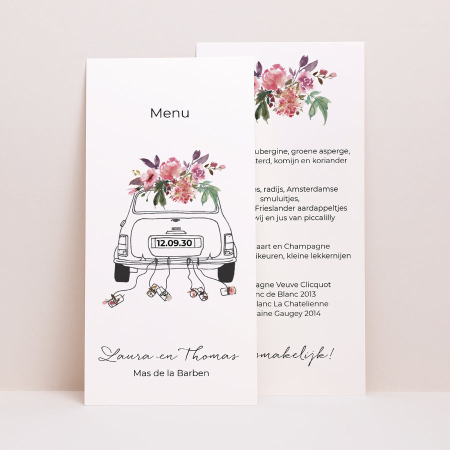 Menukaart Huwelijk Panoramisch portret Minibloemen foto