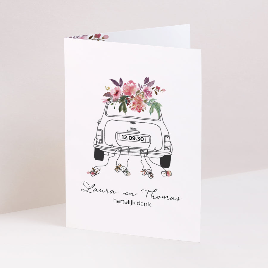 Bedankkaart Huwelijk Portret dubbele vouw Minibloemen foto