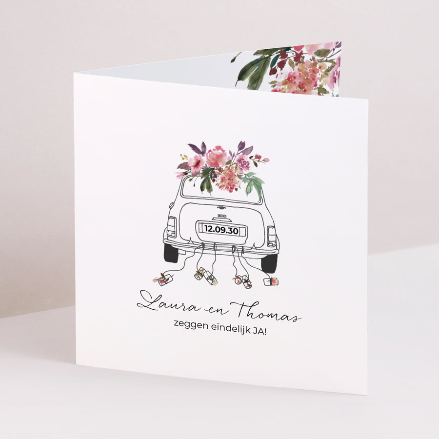 Uitnodigingskaart Huwelijk Dubbele vierkante vouw Minibloemen foto