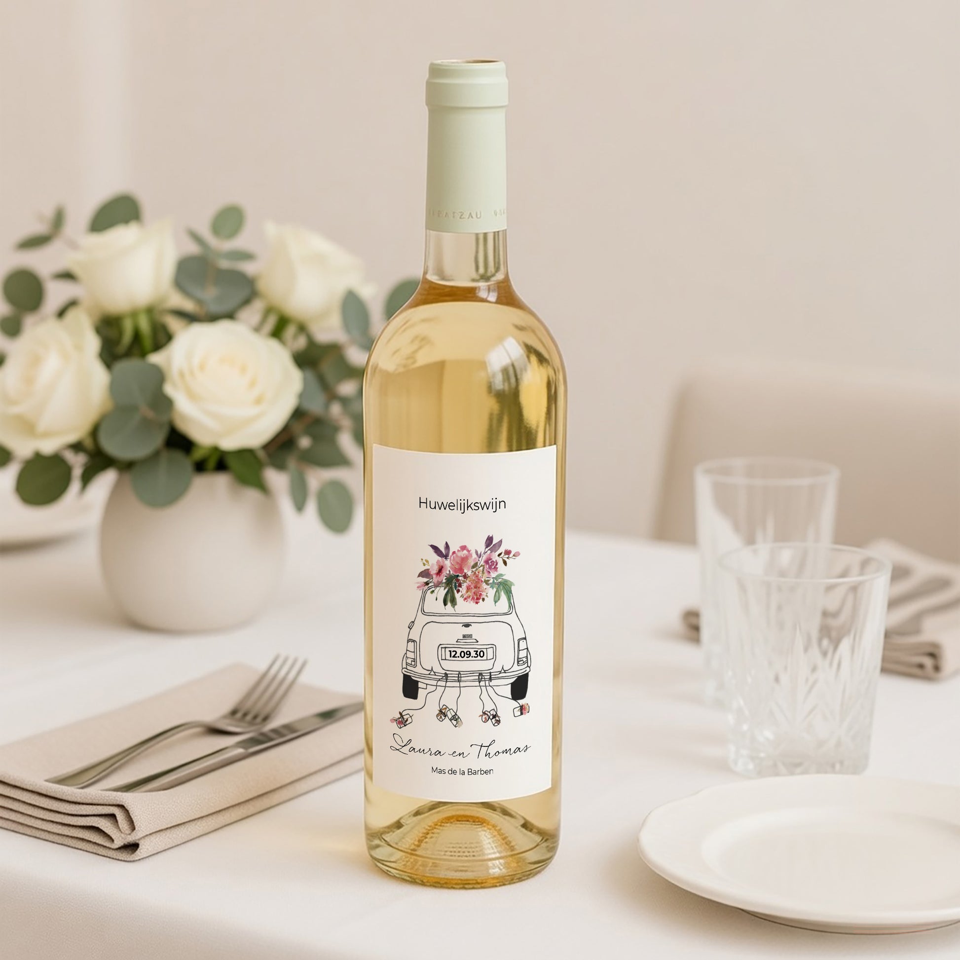 Flesetiket Huwelijk Portret Minibloemen foto N° 2