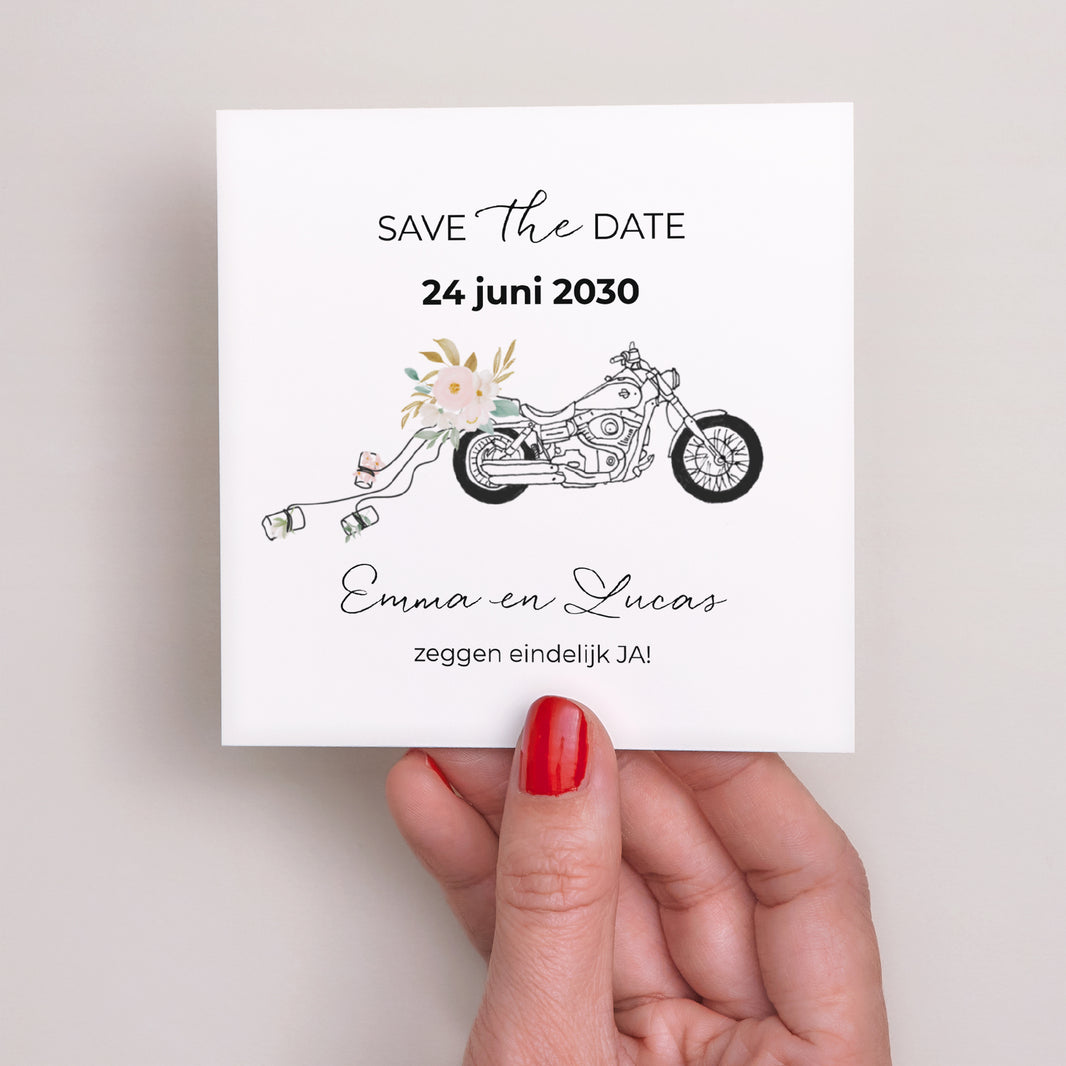 Save the date kaart Huwelijk Vierkant Harley in bloei foto N° 2