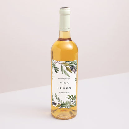 Flesetiket Huwelijk Portret Lentebladeren foto N° 1