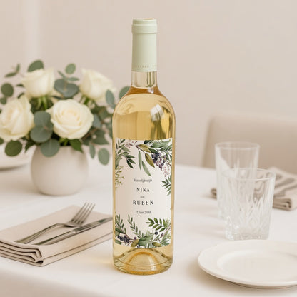 Flesetiket Huwelijk Portret Lentebladeren foto N° 2