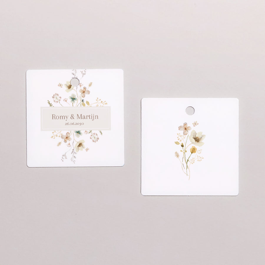 Cadeaulabel Huwelijk Vierkant Wilde bloemen III foto