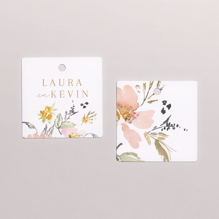 Cadeaulabel Huwelijk Vierkant Pop bloemen foto