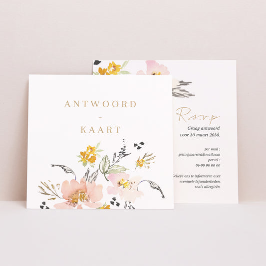 RSVP kaart Huwelijk Vierkant Pop bloemen foto