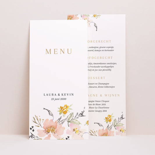 Menukaart Huwelijk Panoramisch portret Pop bloemen foto