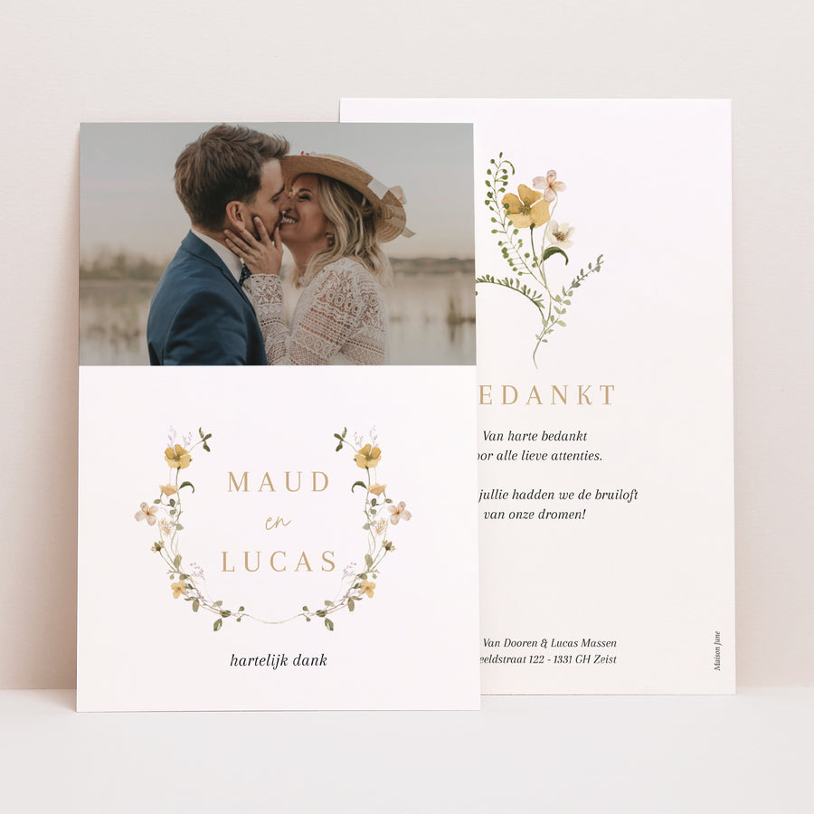 Bedankkaart Huwelijk Portret Wilde bloemen II foto