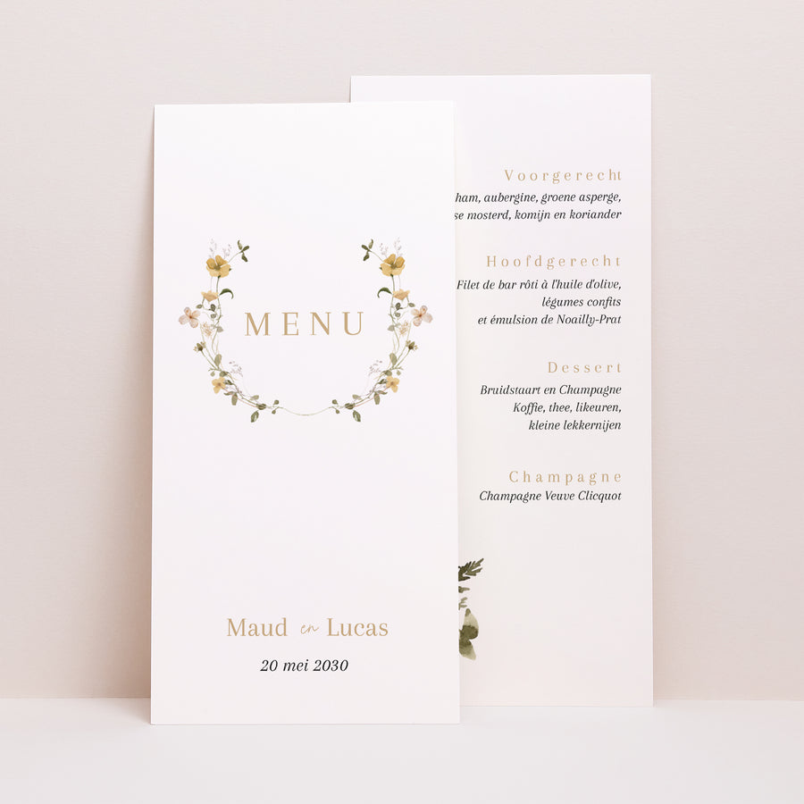 Menukaart Huwelijk Panoramisch portret Wilde bloemen II foto