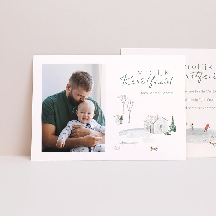 Kerstkaart Eindejaar Landschap Winterchalet foto