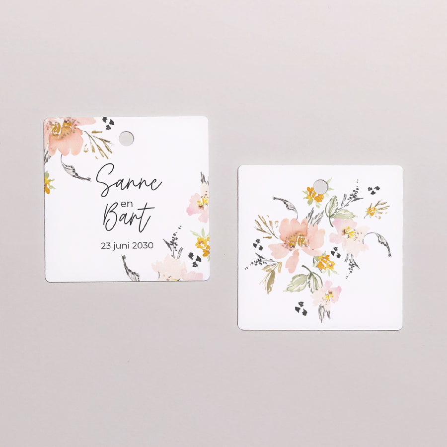 Cadeaulabel Huwelijk Vierkant bloemen pop II foto