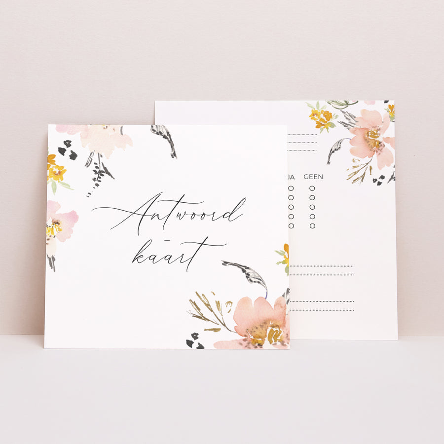 RSVP kaart Huwelijk Vierkant bloemen pop II foto