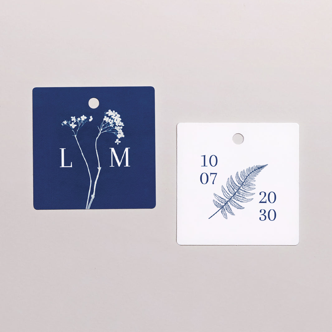 Cadeaulabel Huwelijk Vierkant cyanotype foto N° 1