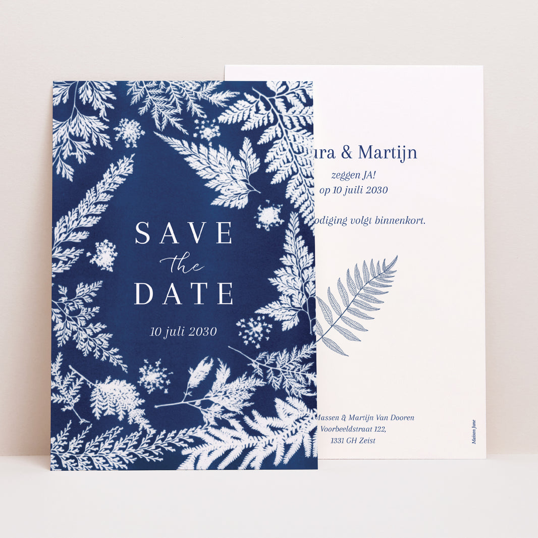 Save the date kaart Huwelijk Portret cyanotype foto N° 1