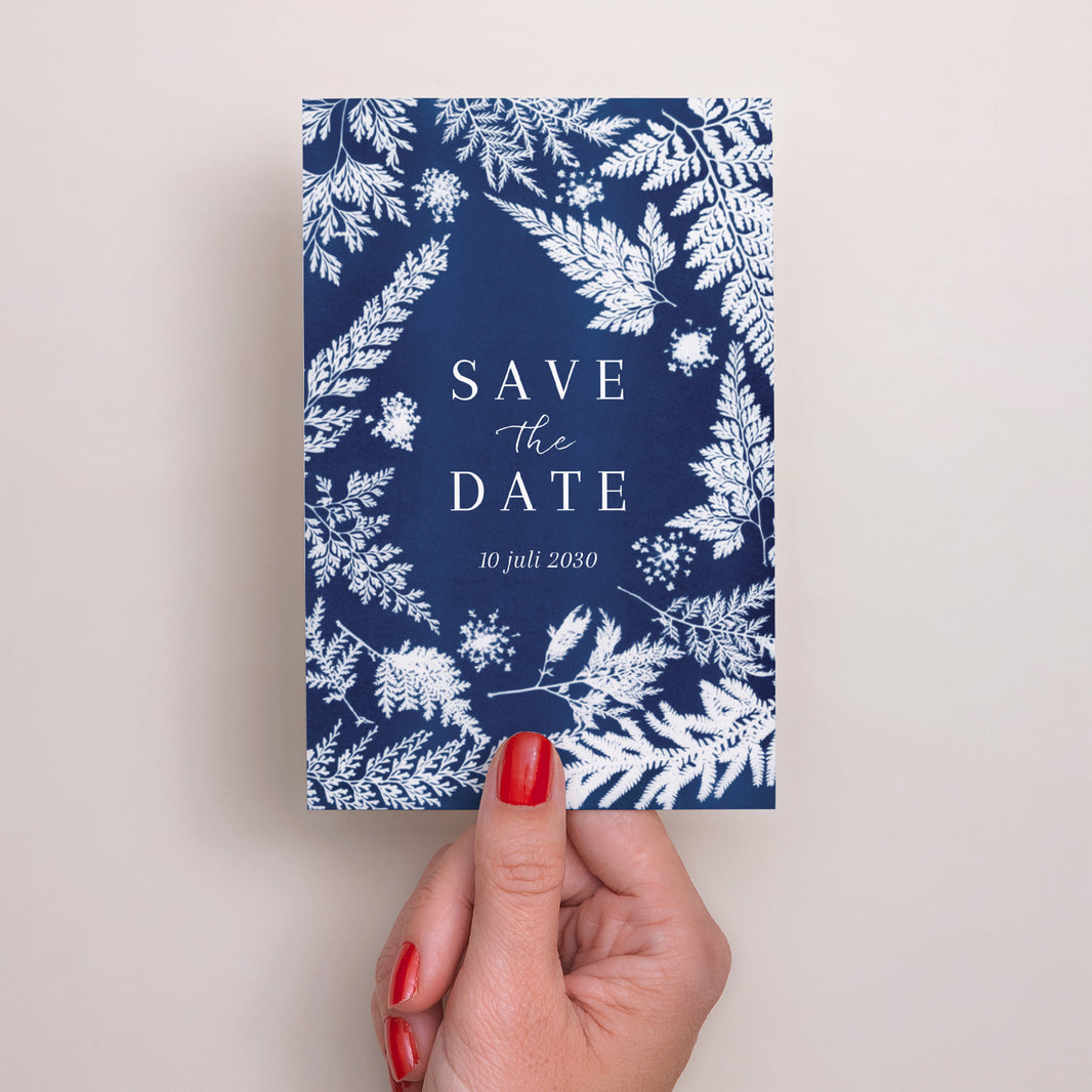 Save the date kaart Huwelijk Portret cyanotype foto N° 2