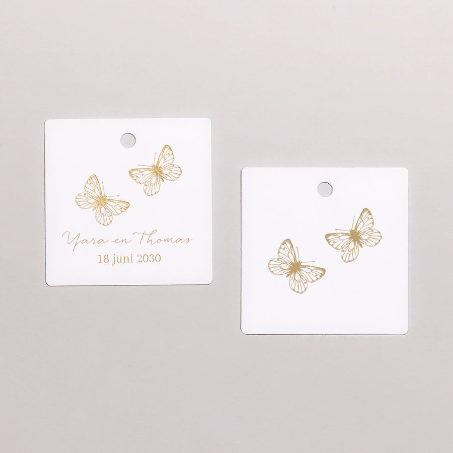 Cadeaulabel Huwelijk Vierkant Gouden herbarium foto