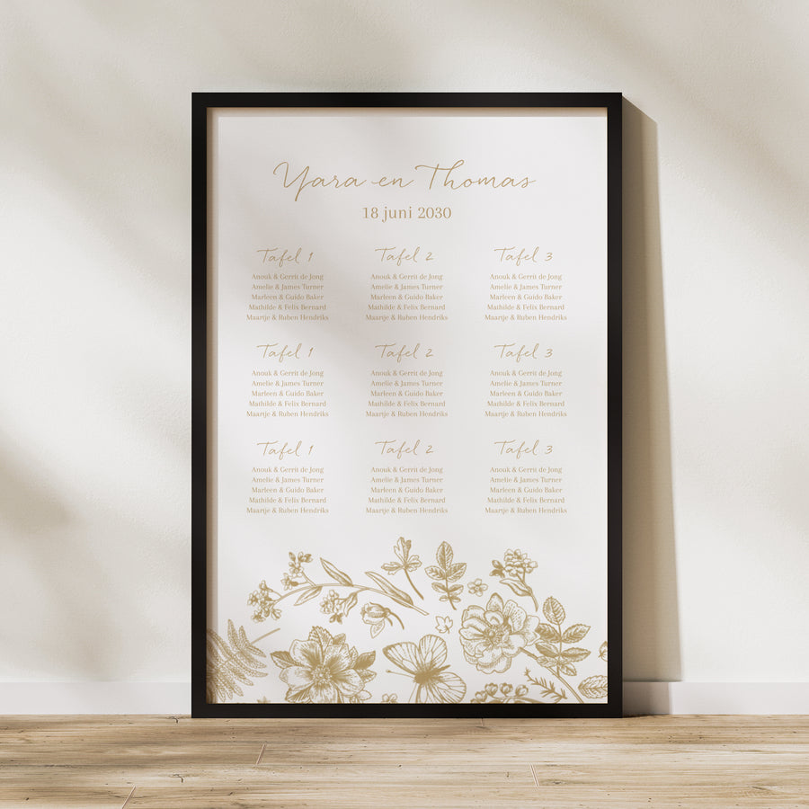 Tafelplan Huwelijk Portret Gouden herbarium foto
