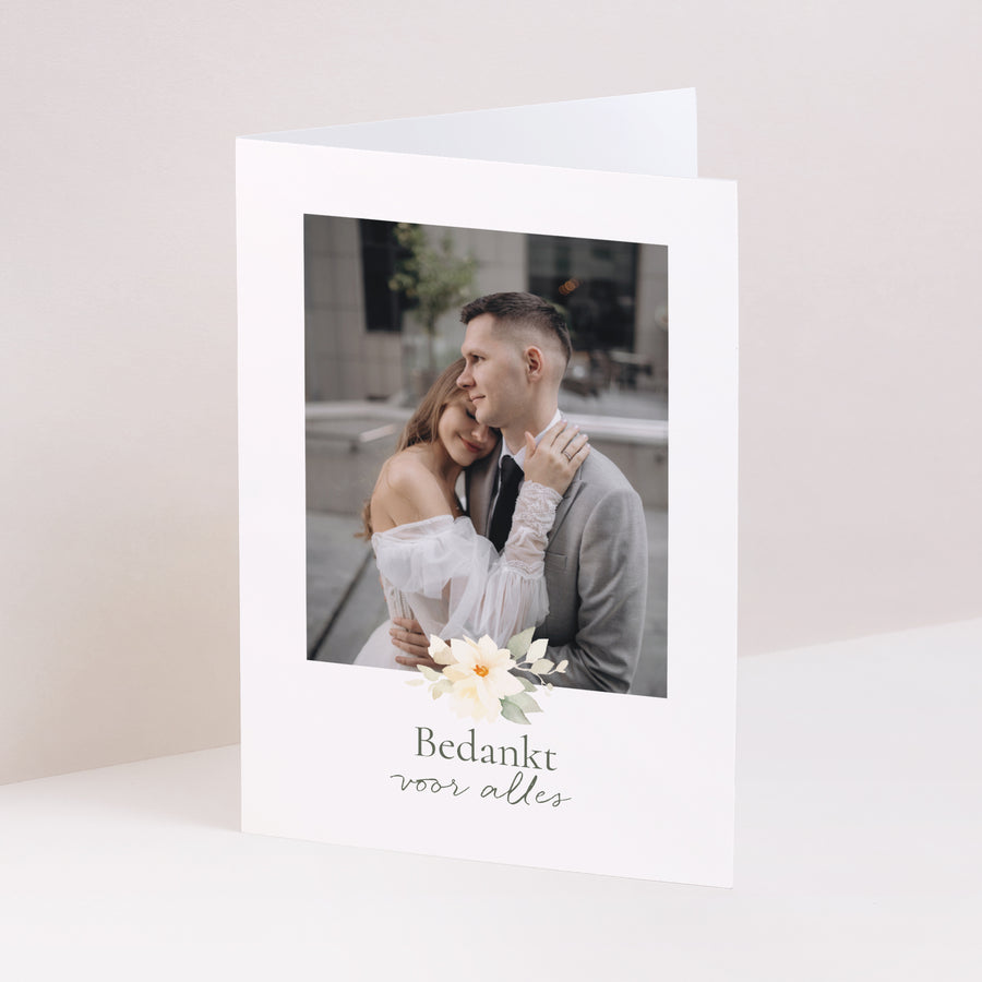 Bedankkaart Huwelijk Portret dubbele vouw Romantisch boeket foto