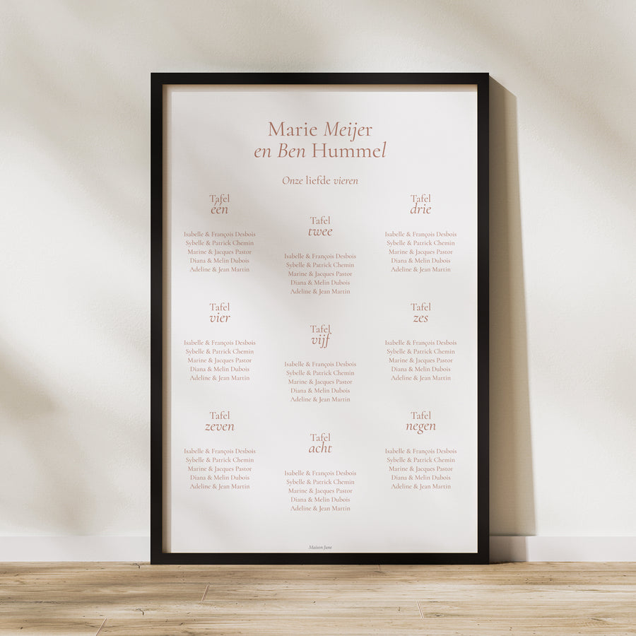 Tafelplan Huwelijk Portret 60 x 90 cm Elegante typografie II foto