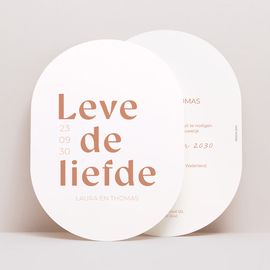 Uitnodigingskaart Huwelijk Ovaal Typo terracotta foto