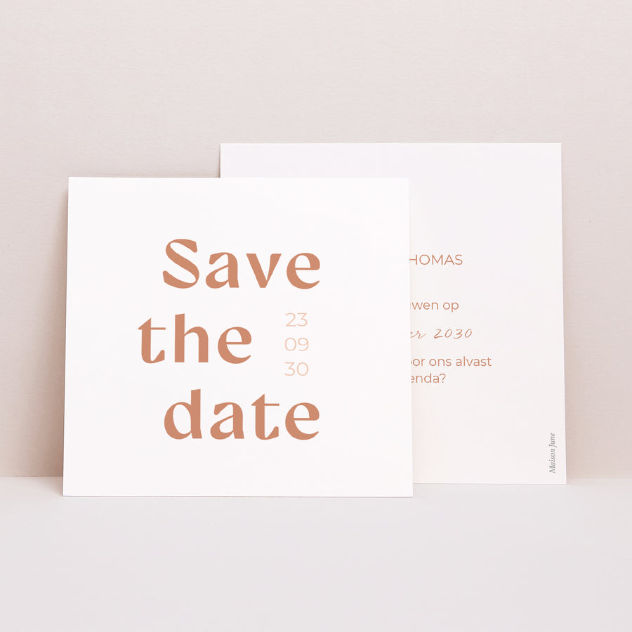 Save the date kaart Huwelijk Vierkant Typo terracotta foto