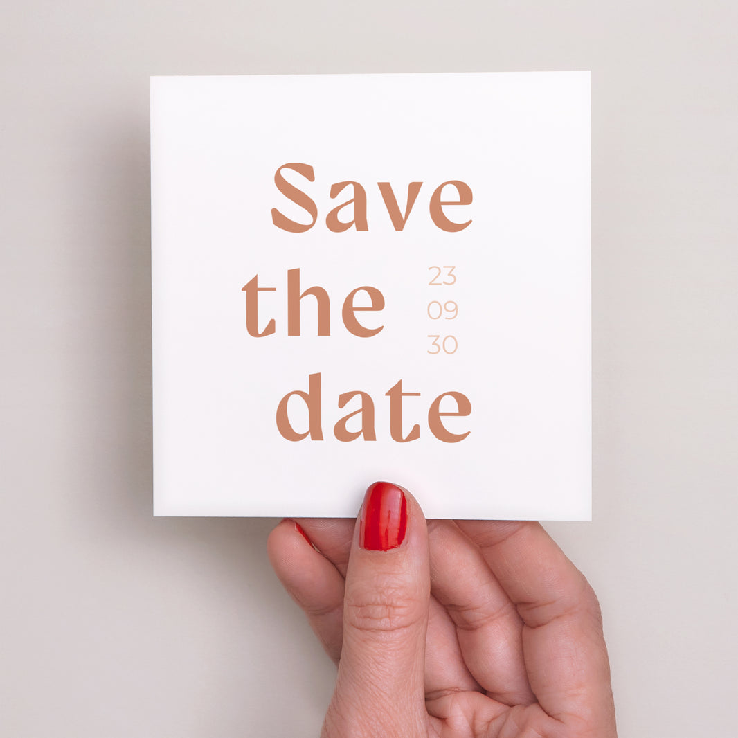 Save the date kaart Huwelijk Vierkant Typo terracotta foto N° 2