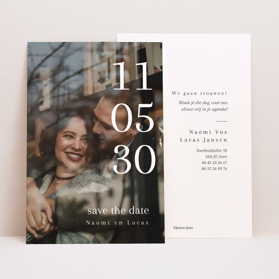 Save the date kaart Huwelijk Portret Cornaline foto