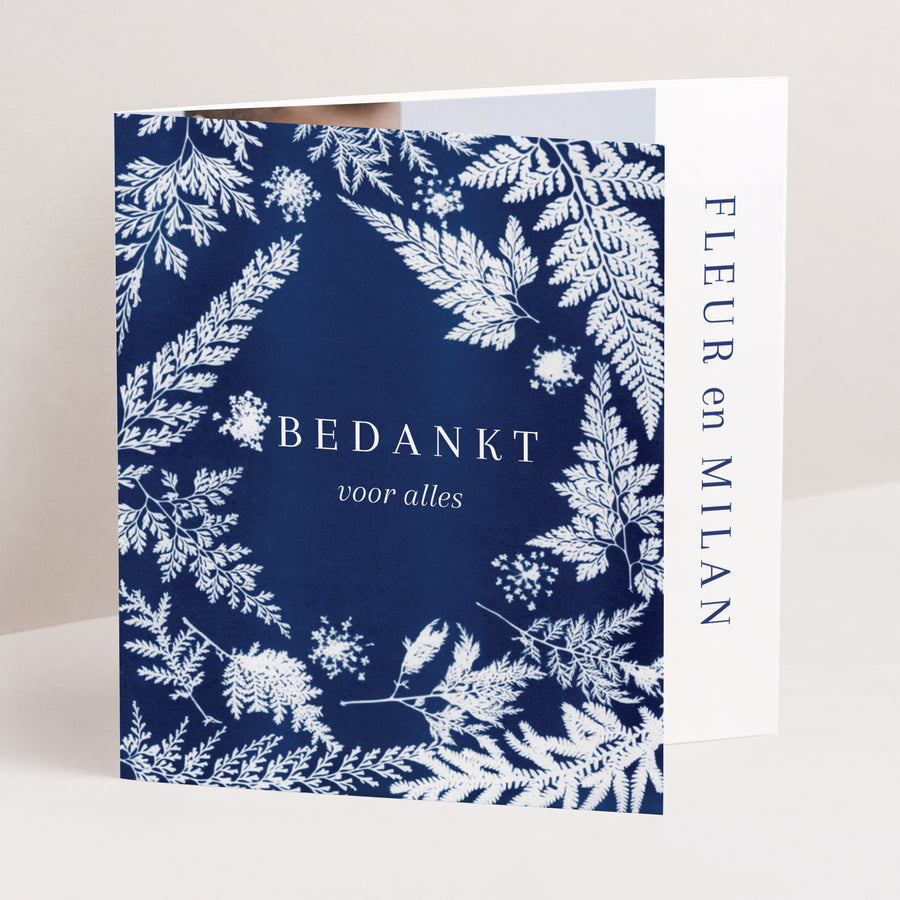 Bedankkaart Huwelijk Asymmetrisch triptiek Cyanotype II foto