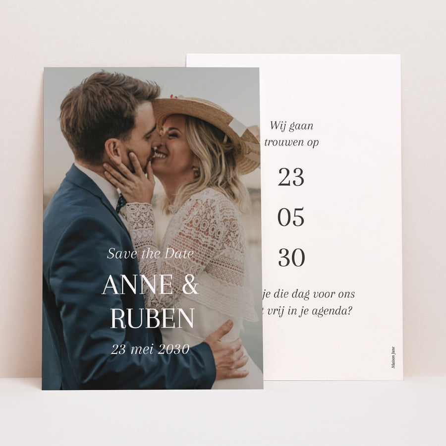 Save the date kaart Huwelijk Portret Ja voor het leven foto