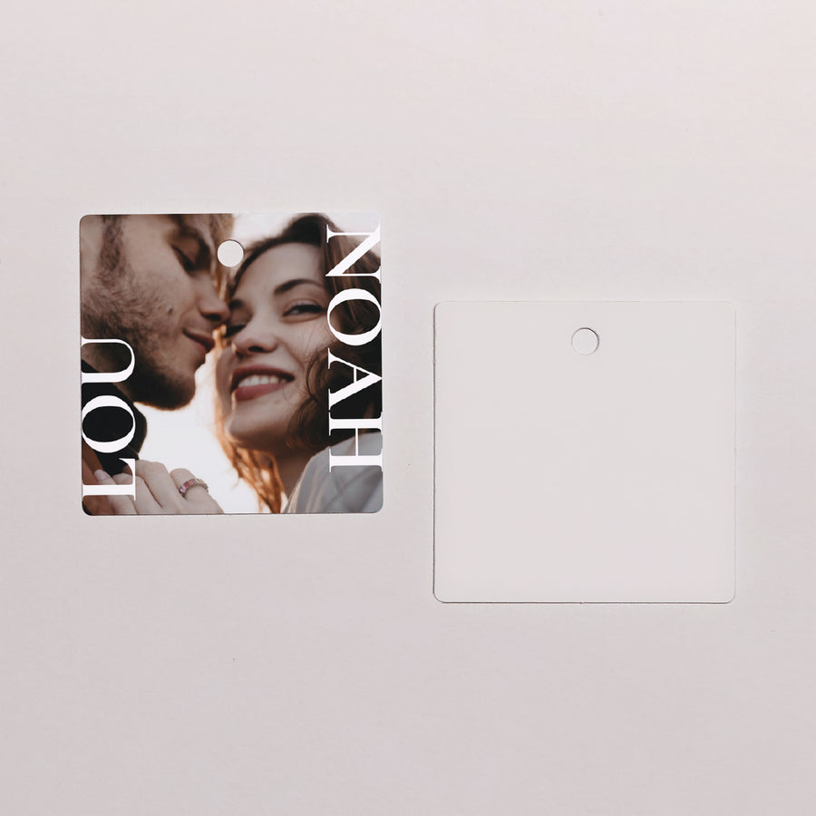 Cadeaulabel Huwelijk Vierkant Typo en beige foto