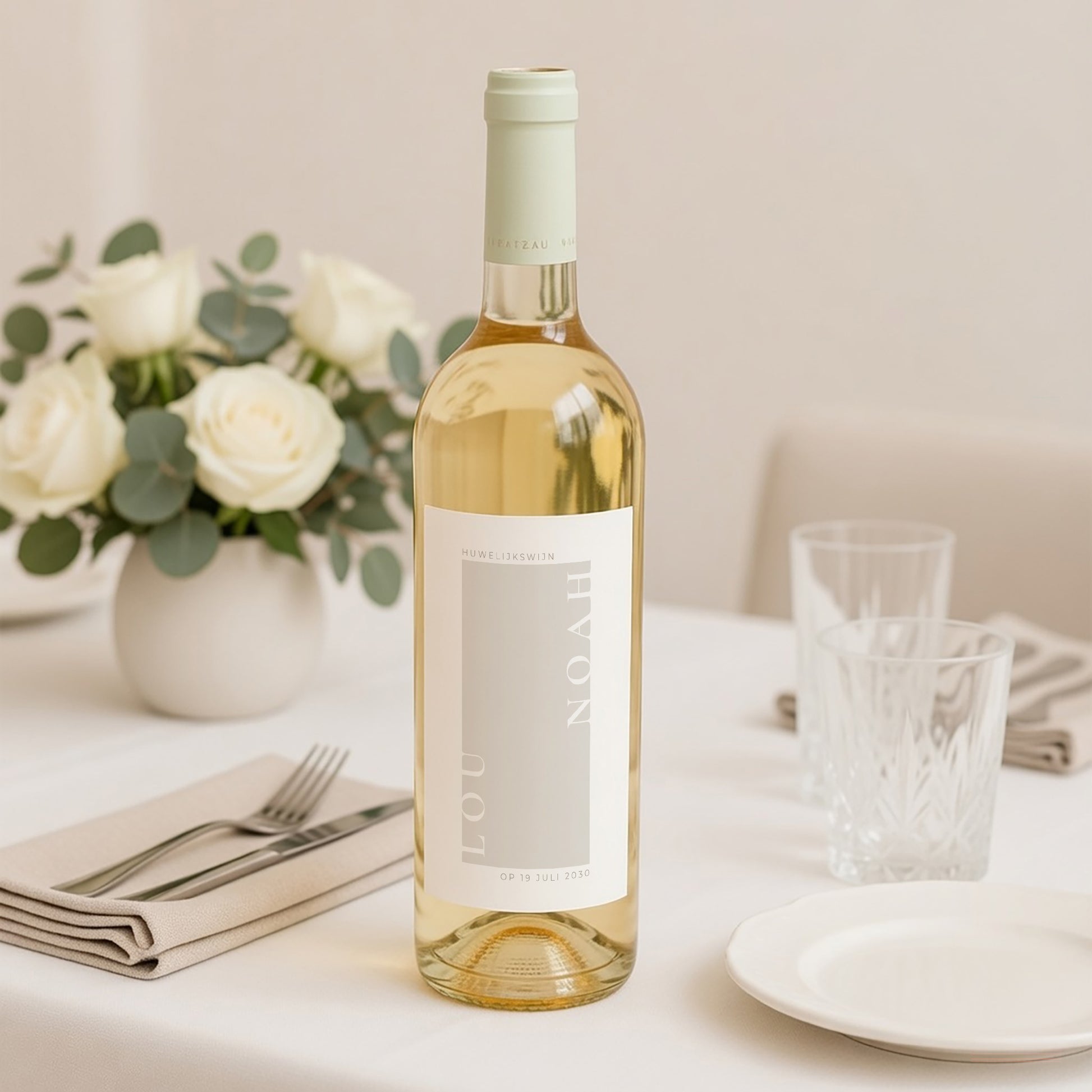 Flesetiket Huwelijk Portret Typo en beige foto N° 2