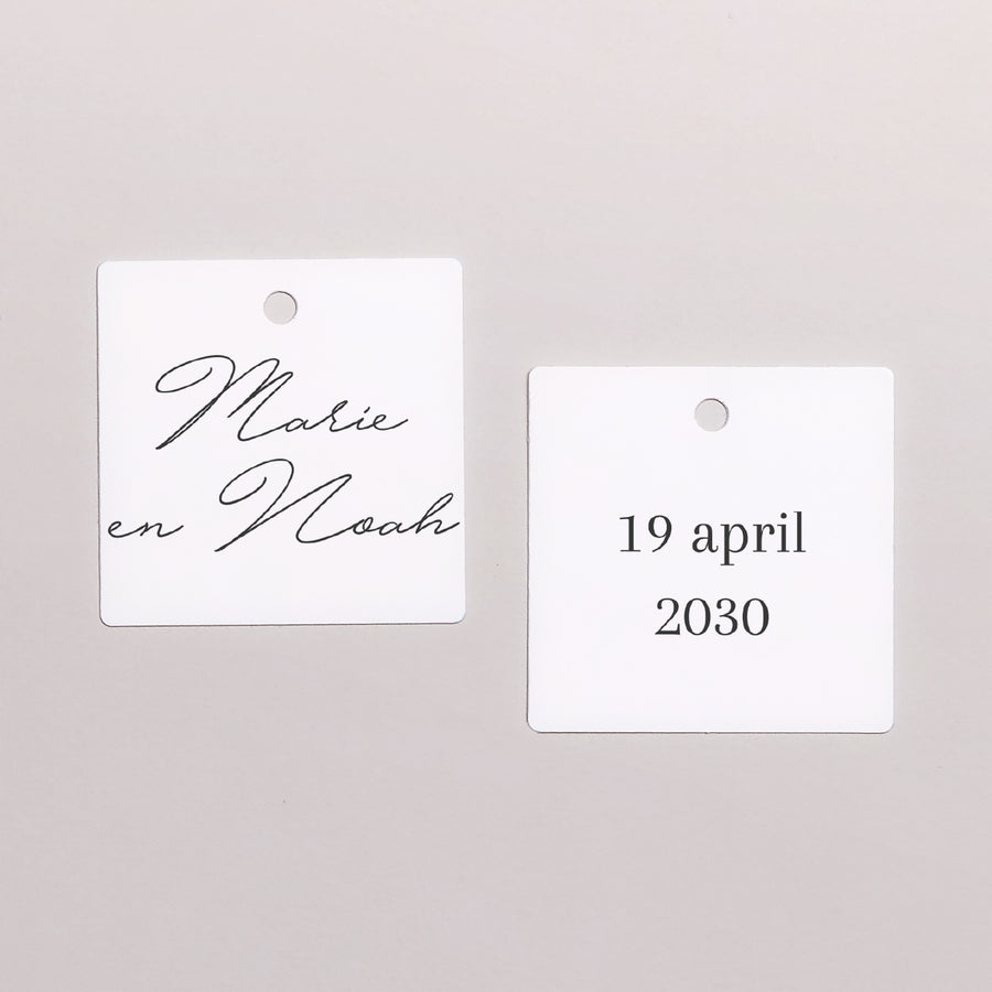 Cadeaulabel Huwelijk Vierkant Krans van gipskruid foto
