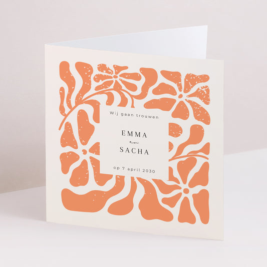 Uitnodigingskaart Huwelijk Dubbele vierkante vouw Compositie à la Matisse foto