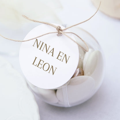 Doosje voor suikerbonen Huwelijk bal met ronde etiket Elegante gypsophile foto N° 1