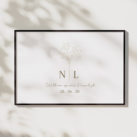 Welkomstbord Huwelijk Landschap 90 x 60 cm Elegante gypsophile foto