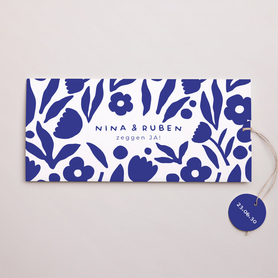 Uitnodigingskaart Huwelijk Mapje 2 kaarten, label Majorelle blauw foto