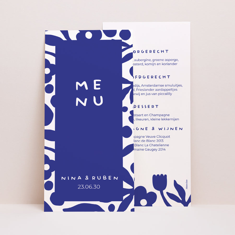 Menukaart Huwelijk Panoramisch portret Majorelle blauw foto