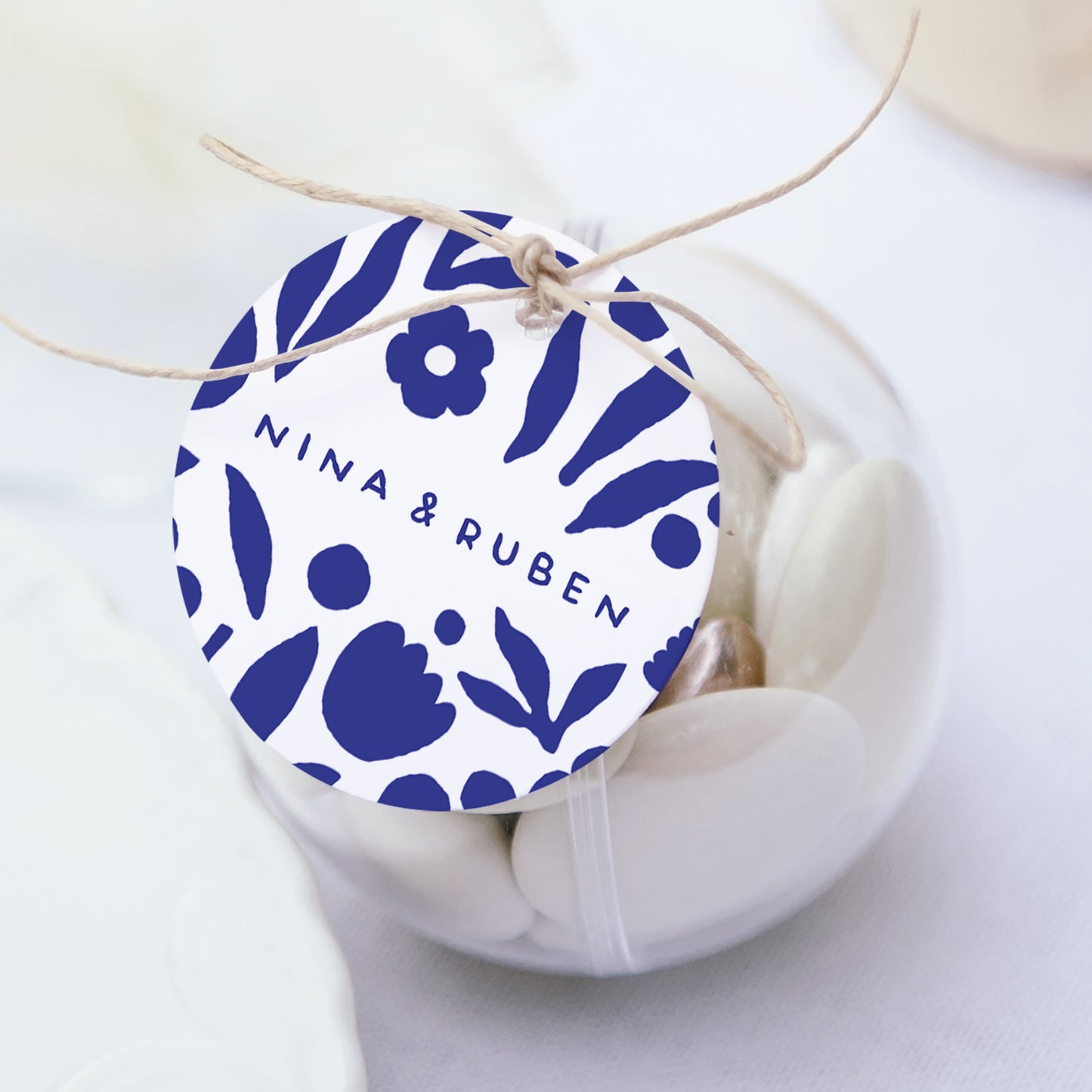 Doosje voor suikerbonen Huwelijk bal met ronde etiket Majorelle blauw foto N° 1