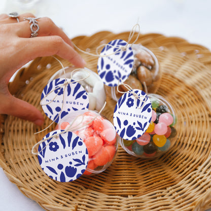 Doosje voor suikerbonen Huwelijk bal met ronde etiket Majorelle blauw foto N° 2