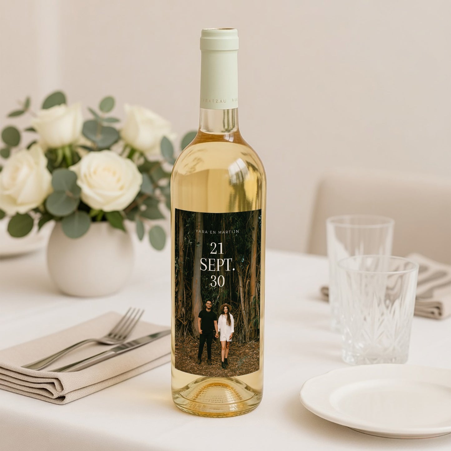 Flesetiket Huwelijk Portret Typo datum foto N° 2