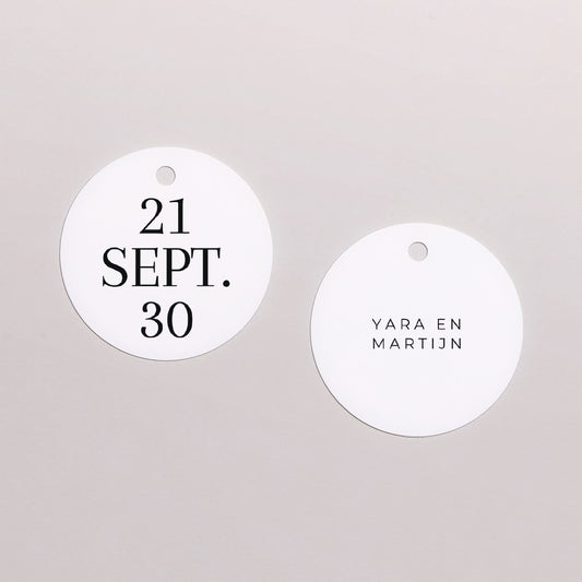 Cadeaulabel Huwelijk Ronde Typo datum foto