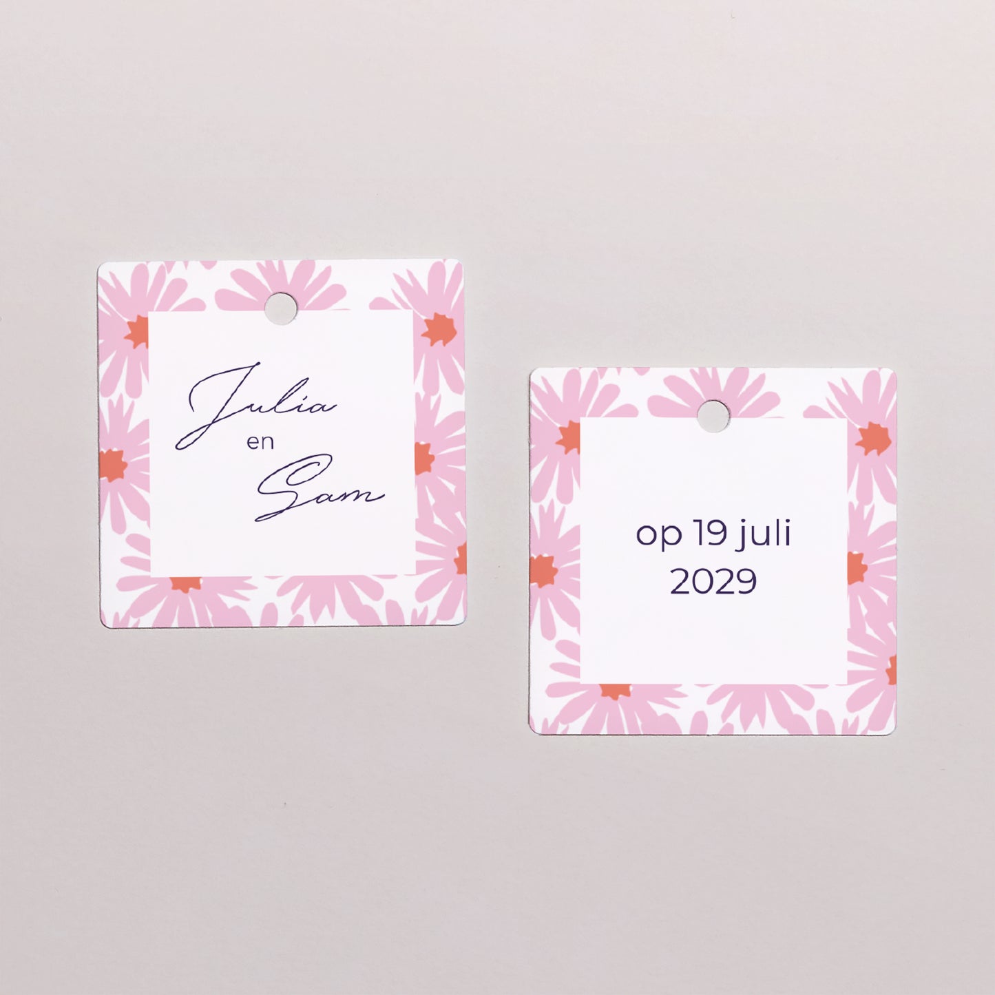 Cadeaulabel Huwelijk Vierkant Popbloemen 3 foto N° 1