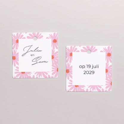 Cadeaulabel Huwelijk Vierkant Popbloemen 3 foto N° 1